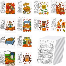 HABDJILTY 12 Pcs Fall Thanksgiving Pre Drawn Canvas to Paint, Autumn Harvest Painting Canvas for Fall Party Favors, Scarecrow Pumpkin Pre Sketched for Painting Adults Beginners Students 5" X 7"