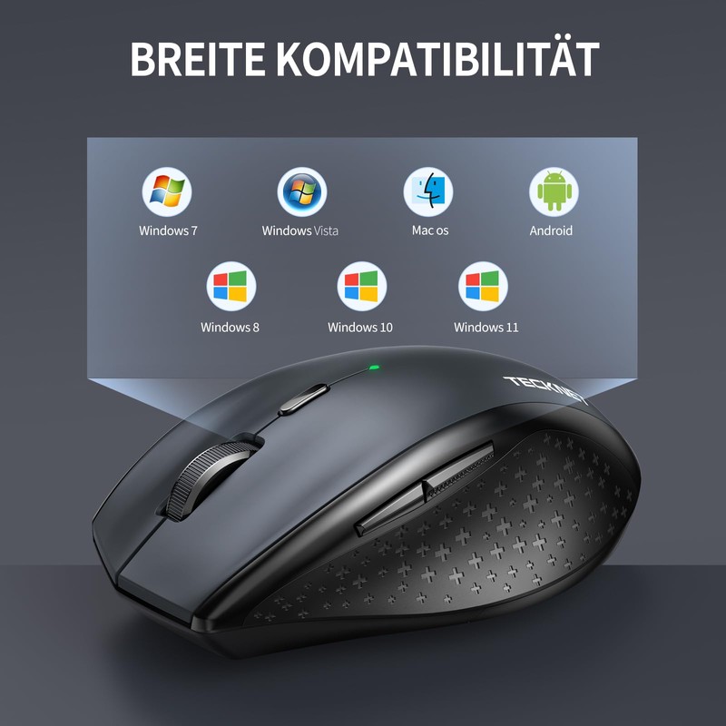 TECKNET Bluetooth Maus, 4800 DPI Maus Kabellos (Tri-Mode: BT 5.0/3.0