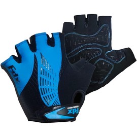 FDX Half Finger Cycling Gloves - Breathable, Gel Padded Protection, Anti-Slip - Fingerless Shock-absorbing Mitts for Mountain Bike, Road Bicycle, MTB, Riding, Men and Women (Vertex, Blue-L)