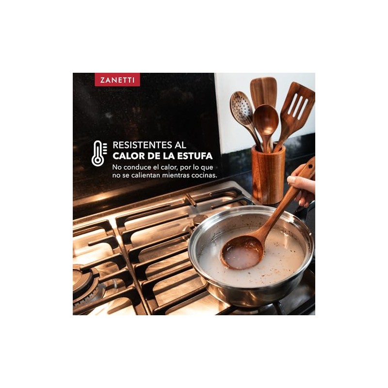 Zanetti - Juego de 5 Utensilios de Cocina de Madera