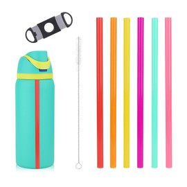 BOXOB Pack of 6 Replacement Straws for Owala FreeSip Water Bottles 14/16/19/24/32/40 oz, Reusable Plastic Straws with Scale Cleaning Brush and Cutting Tool Cup Accessories