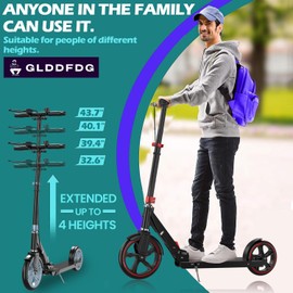 GLDDFDG Scooter for Kids, 9IN PU Big Wheel, Foldable, Lightweight, Teens and Adults Scooter, Max Load 330 lbs, pro Scooter, 4 Adjustable Levels,Teen and Adults Scooter,Pink
