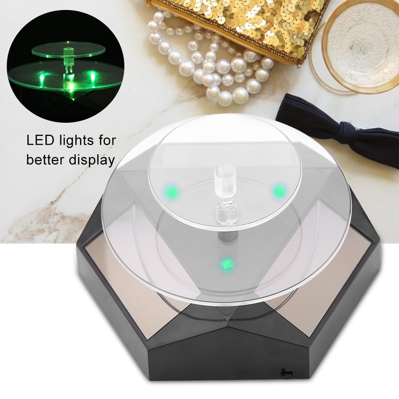 360 Rotating Solar Power Showcase LED Light Turntable Watch Jewelry