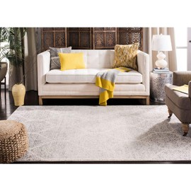Safavieh Madison Collection MAD604B Glam Ogee Trellis Distressed Area Rug, 5'3" x 5'3" Square, Ivory / Silver