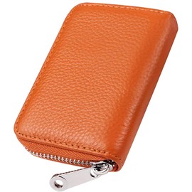 K&P Card Case, Cowhide Leather, RFID Skimming Prevention, Unisex, orange