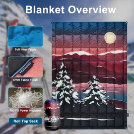 hotkoko Down Camping Blanket,Warm Puffy Lightweight Air Down Camp Blanket Outdoor Travel Quilt for Sleep,Stadium, Hiking & Festivals | Water Resistant, Packable & Compact