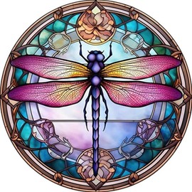 Lxmsja 5D Dragonfly Stained Glass Diamond Painting Kits for Adults, DIY Diamond Art Kits, Round Partial Drill Diamonds Dots Crystal Gem Art Kits, Home Wall Decor 12X12inch