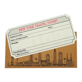 New York White (with Gold Shimmer effect) Travel Ticket and Envelope (DIY). New York themed (DIY) ticket surprise holiday gift.