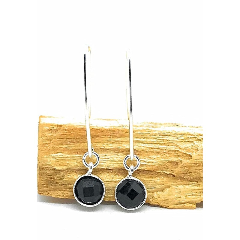 925 Sterling Silver Ear Hooks 6 mm Natural Stone Onyx