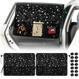 2 Pcs Car Side Window Sun Shade for Baby Kids Car Side Window Curtain Protector with Storage Net Pocket Baby Window Shades Protects from Sun Glare UV Rays Glare for Baby Car Interior (Moon, Star)