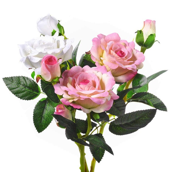 Artificial Flowers, Mini Rose Bouquet (Set of 3), Rose Bouquet, Interior Artificial Flowers, Art Flowers, Artificial Flowers, Present, Never Wither, Silk, Mother's Day Gift, Gift (2 x Pink + 1 x White)
