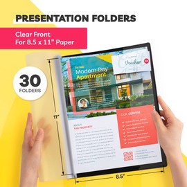 Report Covers - (30 Set), 8.5 x 11 Letter Size, 3-Prong Fasteners, Clear Front Plastic Folders - Perfect for Presenting Resumes, Proposals, and More with Professionalism