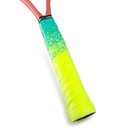 Get A Grip - Custom Tennis Racket Grip Tape - Anti-Slip/Quick-Drying Tennis Overgrips - Precut Badminton Racket Grip with Finishing Tape (Paint The Lines (Neon + Blue), 1 Grip)