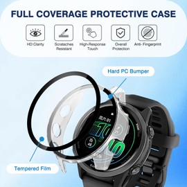 riwoauoo 2 Pack for Garmin Forerunner 570 47mm Smartwatch Screen Protector Case,Full Coverage HD Scratch Resistant Case,Charger Port+Hard PC Protective with Built-in Tempered Film(Clear+Clear)