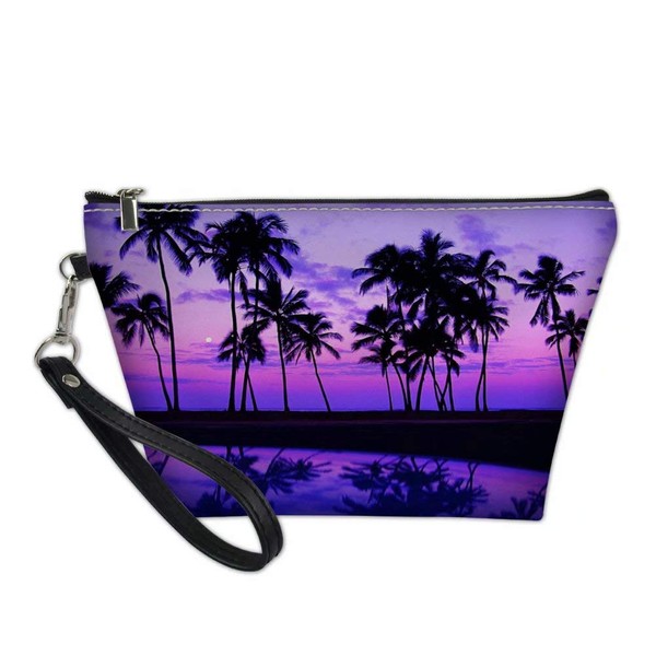 TSVAGA Purple Hawaiian Fashion Cosmetic Makeup Bag for Women Waterproof Leather Pouch Zipper Tote Toiletry Accessories Beauty Jewelry Digital Organizer Handbag Purse