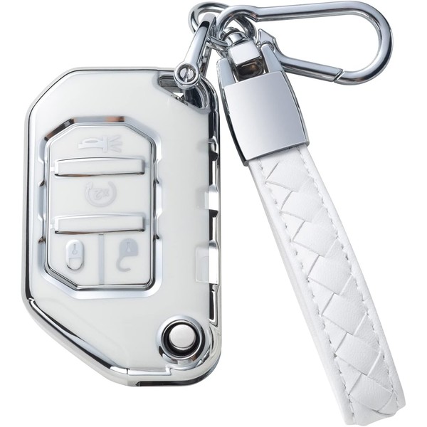 CHEZENHUI Compatible with Jeep Key Fob Cover with Leather Lanyard,