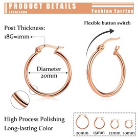 LOYALLOOK Silver&Rose Gold Hoop Earrings Stainless Steel Rounded Small Hoop Earrings Set for Women Cute Huggie Earrings Nickel Free 10/12/15/20MM