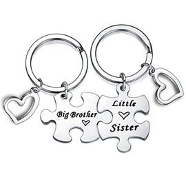 Waeceip 2PCs Big Brother Little Sister Keyring Gifts For Brother From Sister Birthday Christmas Gifts For Sister Puzzle Keychain Friendship Gifts