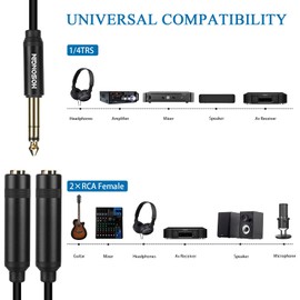 HOSONGIN 1/4" Stereo Splitter Cable (2-Pack), 1/4 Inch TRS Male to Dual TRS Female Y Adapter, Gold-Plated, Noise-Free Audio Cable for Headphones, Amplifiers, Studio, 1.6Ft (20 inch)