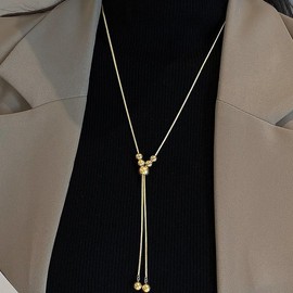 ALRNBY Gold Lariat Y Necklace for Women Pearl Silver Y Shape 18K Gold Plated Stainless Steel Beaded Drop Necklace Non Tarnish Minimalist Layered Adjustable Jewelry Gift Necklace (Gold-3)