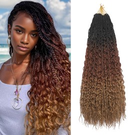 BLTYXT Goddess Boho Box Braids Crochet hair 24 Inch 8 Packs Pre Looped Water Wave Crochet Hair for Women Hair Extension (T1B-30-27, 24 Inch(8 Packs))