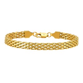 18K gold bracelet suitable for both men and women, simple and classic mesh bracelet, the best gift for men or women on birthdays and Christmas, with gift box (Yellow, 7.4inch)