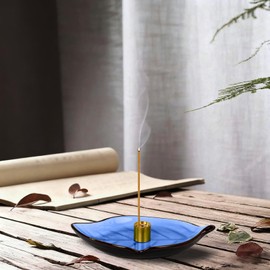 Soporte de incienso para palos (9 agujeros) y conos, hecho a mano para picaduras, para meditación, yoga, días de spa, relajación, decoración del hogar, portavelas, fácil de limpiar, forma de hoja