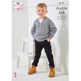 King Cole Men’s & Children's Knitting Pattern Double Knit Sweaters (6137), 22” – 52” (56 cm – 132cm) Chest