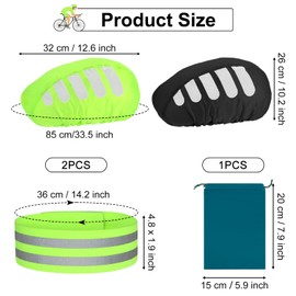 2Pcs Reflective Bike Helmet Rain Cover, High Visibility Waterproof Cycling Helmet Protector, Safety Helmet Rain Cap With Reflective Strip Storage Bag, 2 Elastic Cycling Strap Wristbands for Night