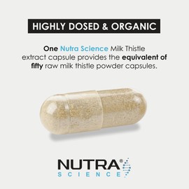 Nutra Science Organic Milk Thistle Supplement (80% Silymarin) 20,000mg C Milk Thistle High Strength Tablets, 60 Vegan Capsules