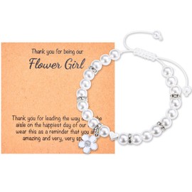 CERSLIMO Flower Girl Proposal Bracelet Gifts - Thank You for Being Our Flower Girl Jewelry Gifts for Teens Girls Kids Child, White Clear Pearl with Cute Charm Bracelets