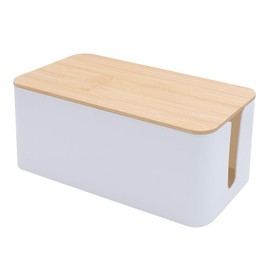 Cable Tidy Box White Cable Box with Bamboo Lid Cable Organiser Cable Management Box for Hiding Cables and Plugs
