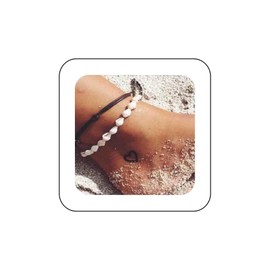 Iaceble Boho Cowrie Shell Anklet Bracelet Brown Leather Cord Anklets Natural Shell Beaded Anklet Chain White Seashell Beach Anklet Foot Chain Hawaii Vacation Anklet Accessories Jewelry 2Pcs