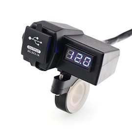Waterproof Motorcycle 5V 3.1A Dual USB Charger & Blue Voltage Display Voltmeter for 7/8 and 1" Handlebar Mounting