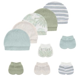 MAMIMAKA Newborn Baby Hats Mittens Set Cotton Beanie Caps and No Scratch Mitten Gloves for Baby Boy Girl, 0-6 Months