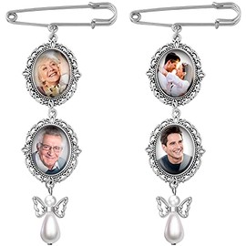 WILLBOND 2 Pcs Bouquet Charms for Wedding Memory, Wedding Bouquet Photo Charms with 4 Pcs Oval Glass Cabochons for Bridal Shower, You Are Always in My Heart in Memory of Parents Grandparents (Angel)