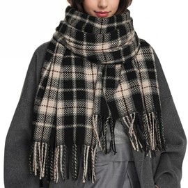 Lamca Women Tartan Scarf - Winter Long Scarves Soft Warm Plaid Blanket Wool Check Tassel Wraps Shawl Scarfs Stole UK