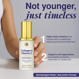 Suero antienvejecimiento con colágeno y vitamina E, probado por dermatólogos, hidrata, reduce las arrugas, belleza limpia, cuidado de la piel coreano libre de crueldad para todo tipo de pieles, 1,69