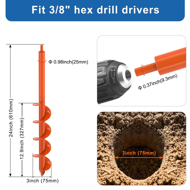 Garden Planting Plants Auger Drill Bit 3 X 24 inch