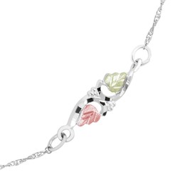 Diamond-Cut Leaf Ankle Bracelet, Sterling Silver, 12k Rose and Green Black Hills Gold 12 Inches