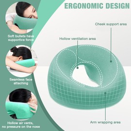 Mineup Massage-Gesichtswiegenkissen, U-Förmiges Massage Kopfstütze, Massagekissen Kopf Loch, Kopfstütze Für Das Bett aus memorys-Schaum für Spa Salon Bett, Hellgrau, Grün
