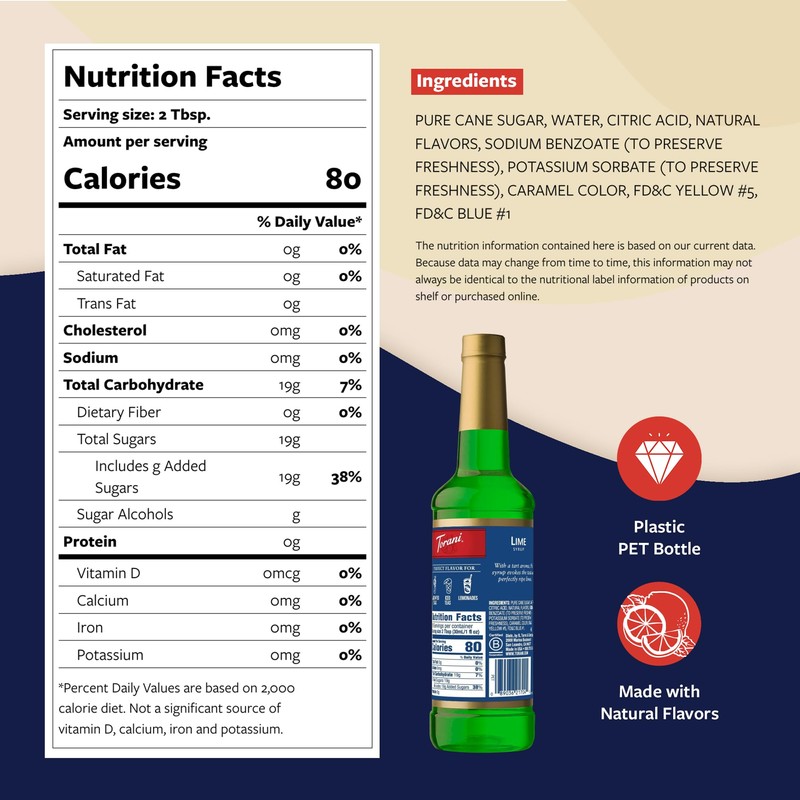 Torani Lime Syrup for Drinks, Flavoring for Iced Tea, Limeade,