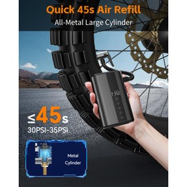 YANTU Bike Pump Electric, Bicycle Pump with Metal-Cylinder & 150PSI High Pressure, Portable Bike Tire Pump with Pressure Gauge, Rechargeable Mini Pump for Motorcycle/Bike Tires, LED Light&Accessories