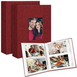 Remowith Photo Album 6 x 4,Slip-in Picture Albums,Linen Hardcover Picture Albums for Family Anniversary Baby Wedding 200 Pockets 2 Pack Red