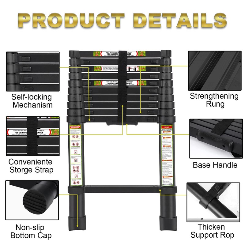 Telescopic Ladder, 8.5FT RIKADE Aluminum Telescoping Ladder with Non-Slip Feet,