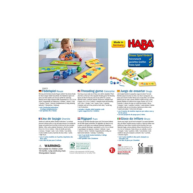 HABA 304653 Caterpillar Threading Game for Children from 18 Months,