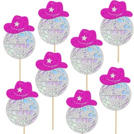 8pcs Glitter Disco Ball Cowboy Hats Centerpiece Sticks Western Cowgirl Centerpieces for Table Disco Cowgirl Bachelorette Party Decorations for Retro Western Theme Birthday Party Supplies