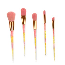 Mikinona 5pcs 1 Set Pink Makeup Brush Set with Transparent Handle Portable Cosmetic Kit for Professional Foundation Blush and Eyeshadow Application Lightweight and Durable Makeup Tools
