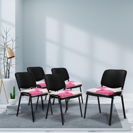 Zalvox Office Stacking Chair Cushion with Ties, Corduroy High Density Foam Non-Slip Kitchen Seat Cushion, Square 17" x 17" Indoor Dining Chair Pads, White + Pink, 1 PCS