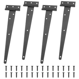 Pack of 4 T-Hinges Heavy Duty Black, 250 mm T-Hinges Iron Galvanised T-shaped Door Hinge Foldable with Screws for Shed Gates, Barn Doors, Garden Gates, Windows